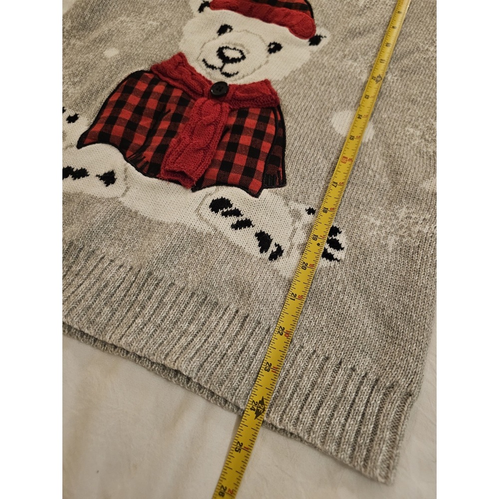 Karen Scott Polar Bear Sweater Women S Grey Plaid Hat 3D Pom Pom Holiday - Picture 3 of 5